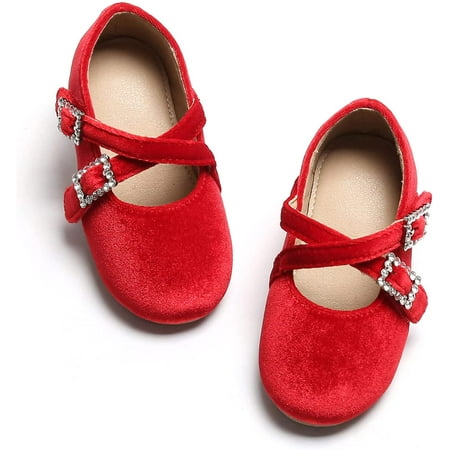 

QWZNDZGR Girls Toddler Little Ballet Shoes - Flower Girls Mary Jane Flats Dress Shoes Party Wedding