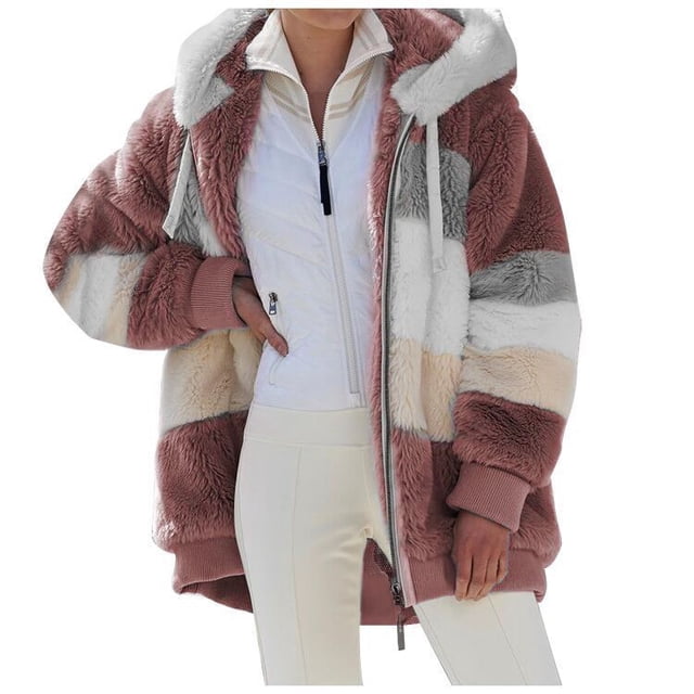 FOLUNSI Veste à Capuche Zippée en Peluche Chaude d'Hiver pour Femmes Grande Taille