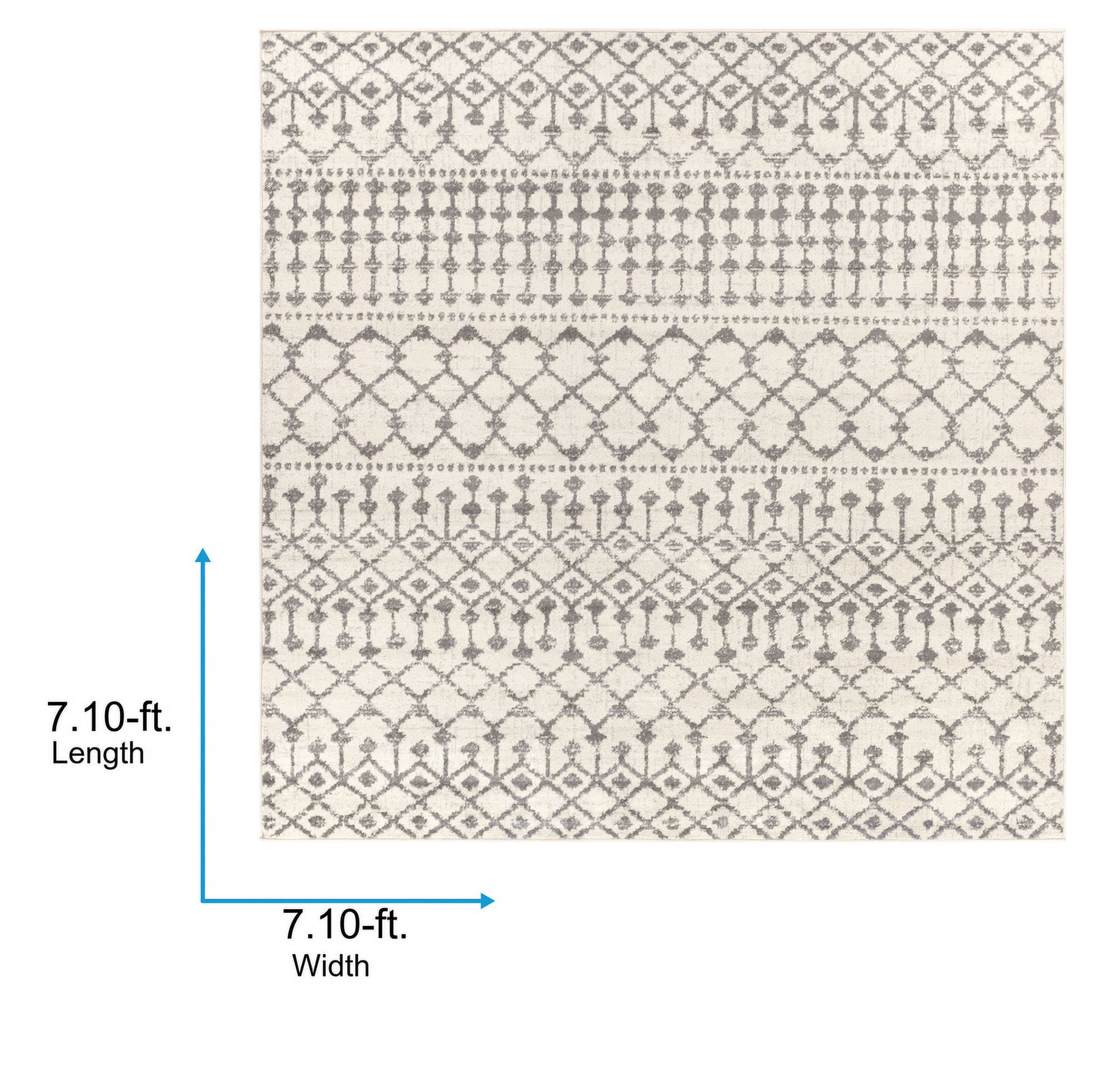Livabliss Area Rugs for Living Room, 9ft Round Chester Global Beige Square Rug, Bedroom Dining Room Home Decor Stain Resistant Carpet (7'10" x 7'10")