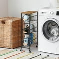 thumbnail image 3 of Slim Rolling Cart, 4-Tier Narrow Storage Cart Kitchen Bathroom Utility Organizer Pull-Out Metal Wire Baskets, Wooden Tabletop & Lockable Wheels Narrow Space, Mobile Shelving Unit Laundry Room, 3 of 10