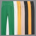 thumbnail image 4 of Xioeram Women Summer Pants Elastic Waistband High Waist Casual Trousers Solid Color Pockets Design Straight Leg Thin Pants Mid-aged Leisure Pants, 4 of 8