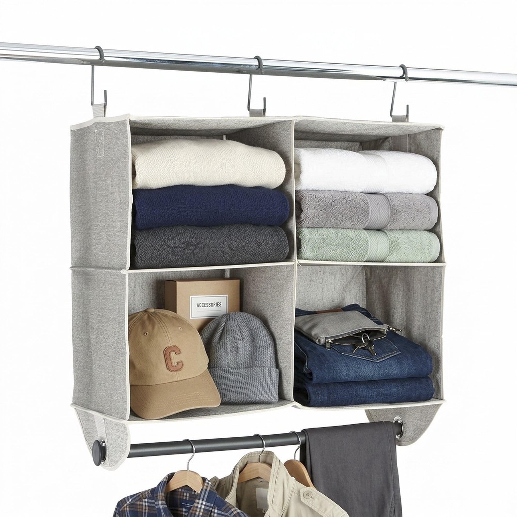 (2 pack) Better Homes & Gardens Gray Hanging Closet Organizer 4-Shelf with Rack