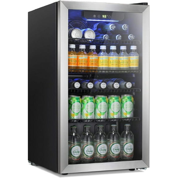 YUKOOL W5899SSH Drink Dispenser Beverage Refrigerator with Glass Door, Silver, 3.2 ft