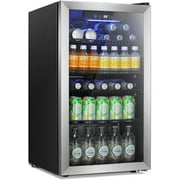 YUKOOL 3.2 cu.ft Beverage Refrigerator Cooler, Drink Dispenser with Glass Door (Silver)
