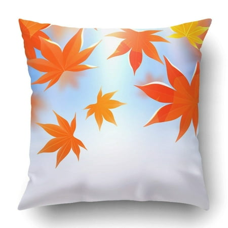 Pink And White Cushions WOPOP Orange Blur Momiji Realistic Autumn Maple Leaves On White And Blue Pink Botany Pillowcase Cover Cushion 18x18 inch ()
