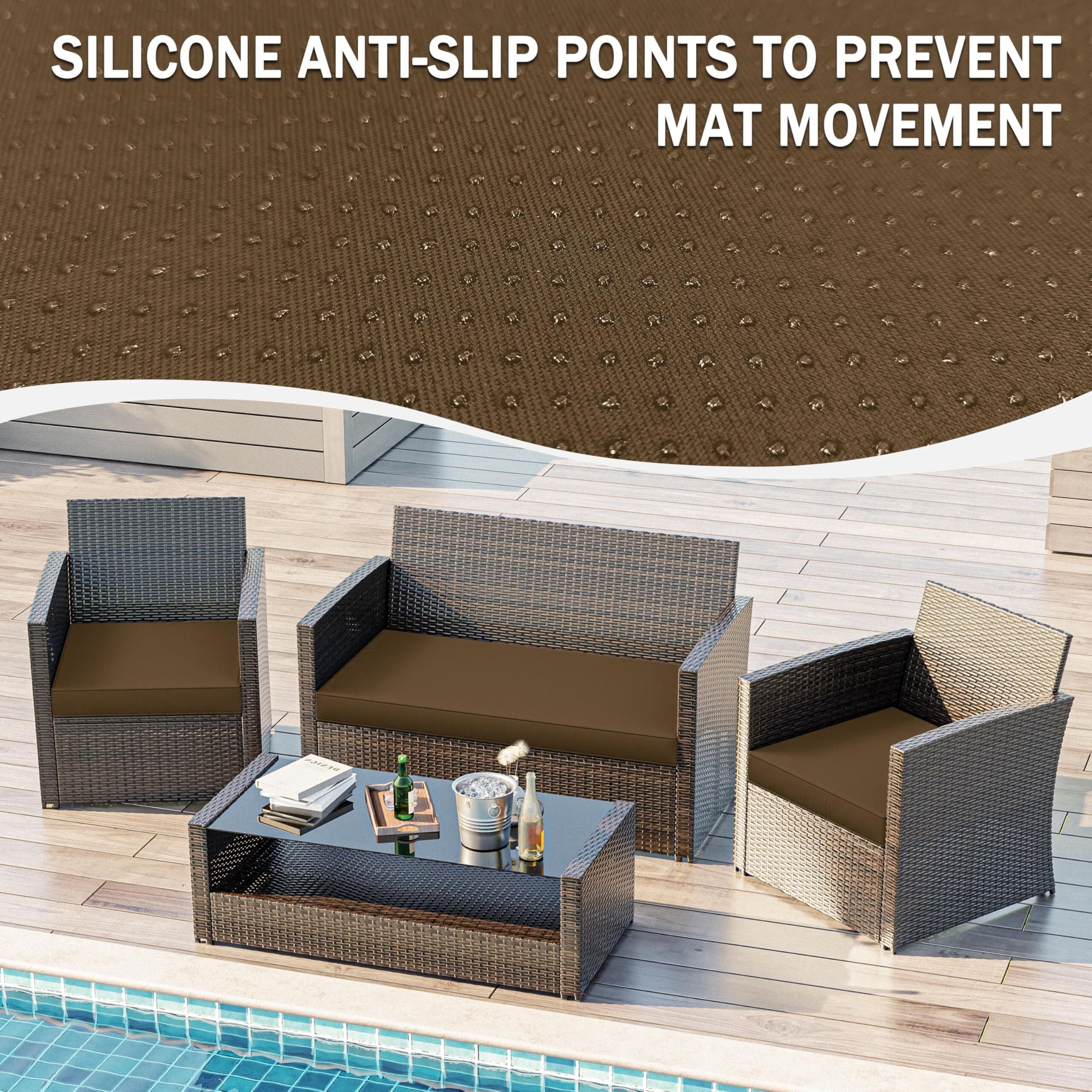 Kimunuk 3 Piece Wicker Chair Cushions, Waterproof Patio Loveseat Chair Cushions Set for Outdoor Indoor Furniture, Chocolate