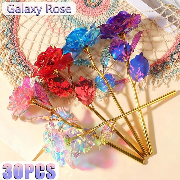 30 Pcs 24K Galaxy Rose Glass Flowers Colorful Gold Rose | Crystal Artificial Flowers Best Gifts for Mother's Day, Thanksgiving, Valentine's Day, Girl's Birthday Party