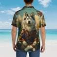 thumbnail image 4 of Honeii Forest Maple Leaf Husky Print Men’s Hawaiian Shirt,Classic Button-Down Short Sleeve Shirt, for Beach, Vacation, and Outdoor Activities,Small, 4 of 7