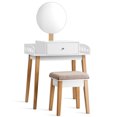 thumbnail image 1 of Gymax Coiffeuse Tabouret en Bois avec Miroir Rond et Tiroir, 1 of 8