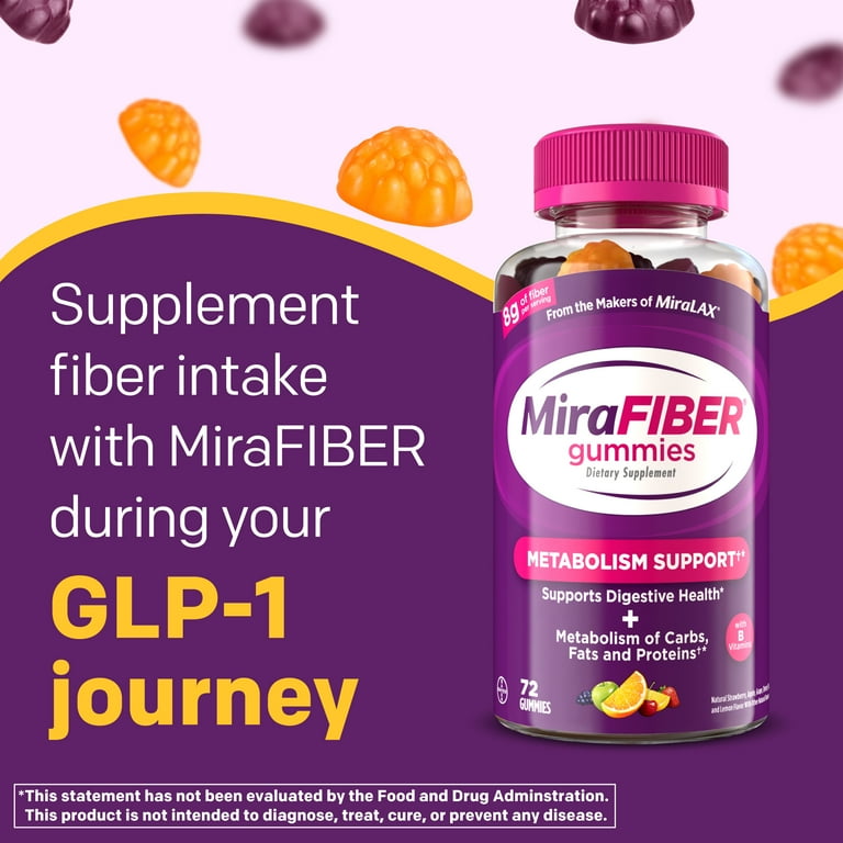 best fiber gummies for glp-1 MiraFIBER Fiber Gummies, Prebiotic Fiber and Metabolism Support, 8g, 72  Count