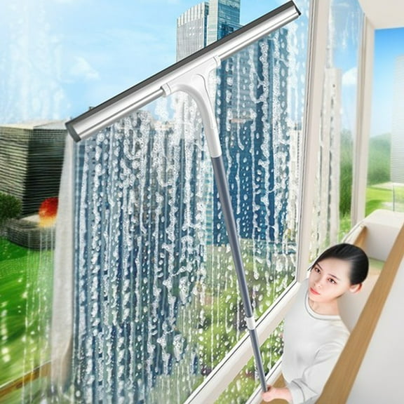 Multi-use Window Squeegee with 47in Long Handle, All-purpose Rubber Blade Cleaner for Shower Glass & Car Windows, Non-slip Grip & Streak-free for Indoor Outdoor Cleaning on Bathroom Mirrors