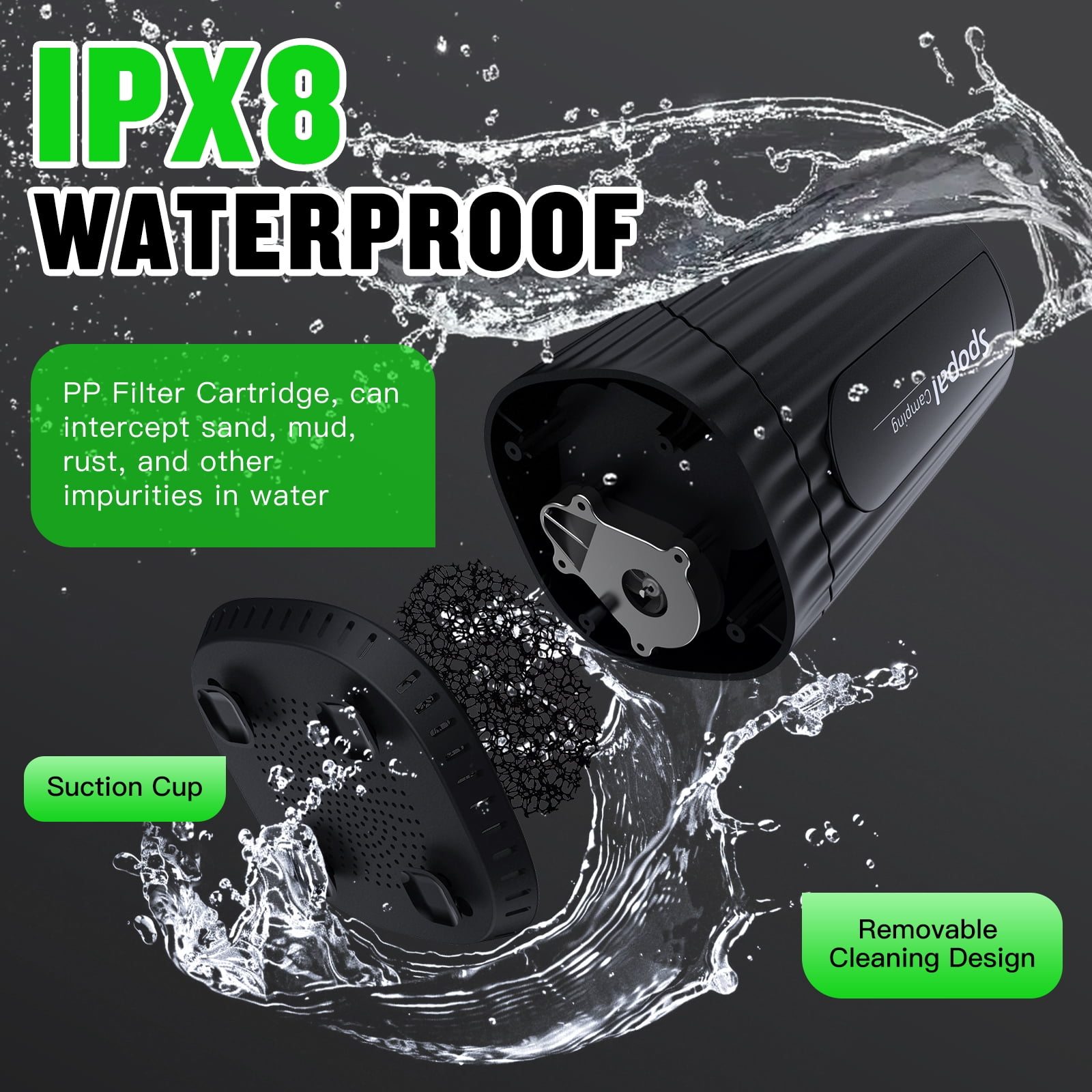 Spopal Portable Camping Shower, [Upgraded] 10000mAh Rechargeable, 5-Speed, LED Display, 3 GPM Powerful Spray, IPX8 Waterproof for Hiking Travel