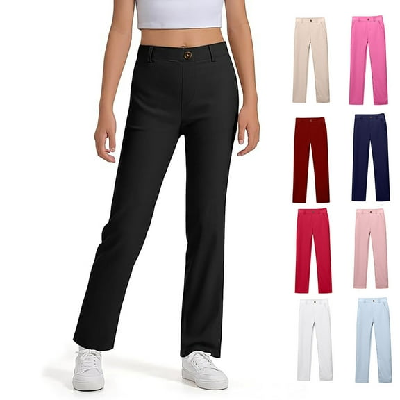 ibiyuan Girls Uniform Pants Black Girls Flare Leggings Bell Bottoms School Uniform Pants Boys Chino Pants Casual High Waisted Stretchy Bootcut Pants,Light Blue