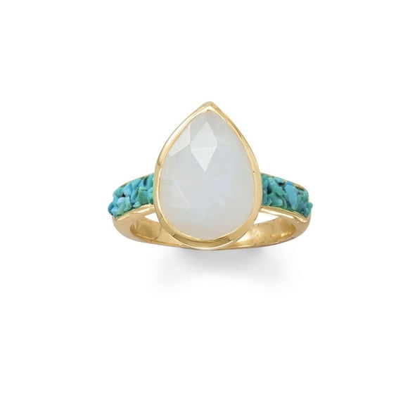 .925 Sterling Silver 14 Karat Gold Plated Rainbow Moonstone Women's Ring