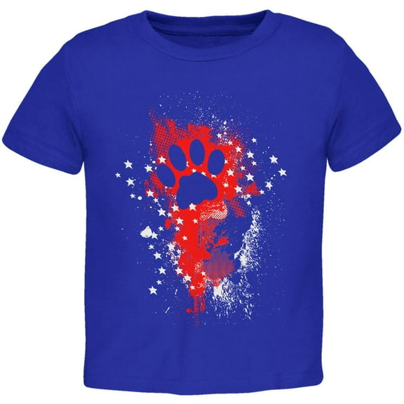 4th of July Kitty Cat Paw Print Stars and Splatters Toddler T Shirt Royal 4T