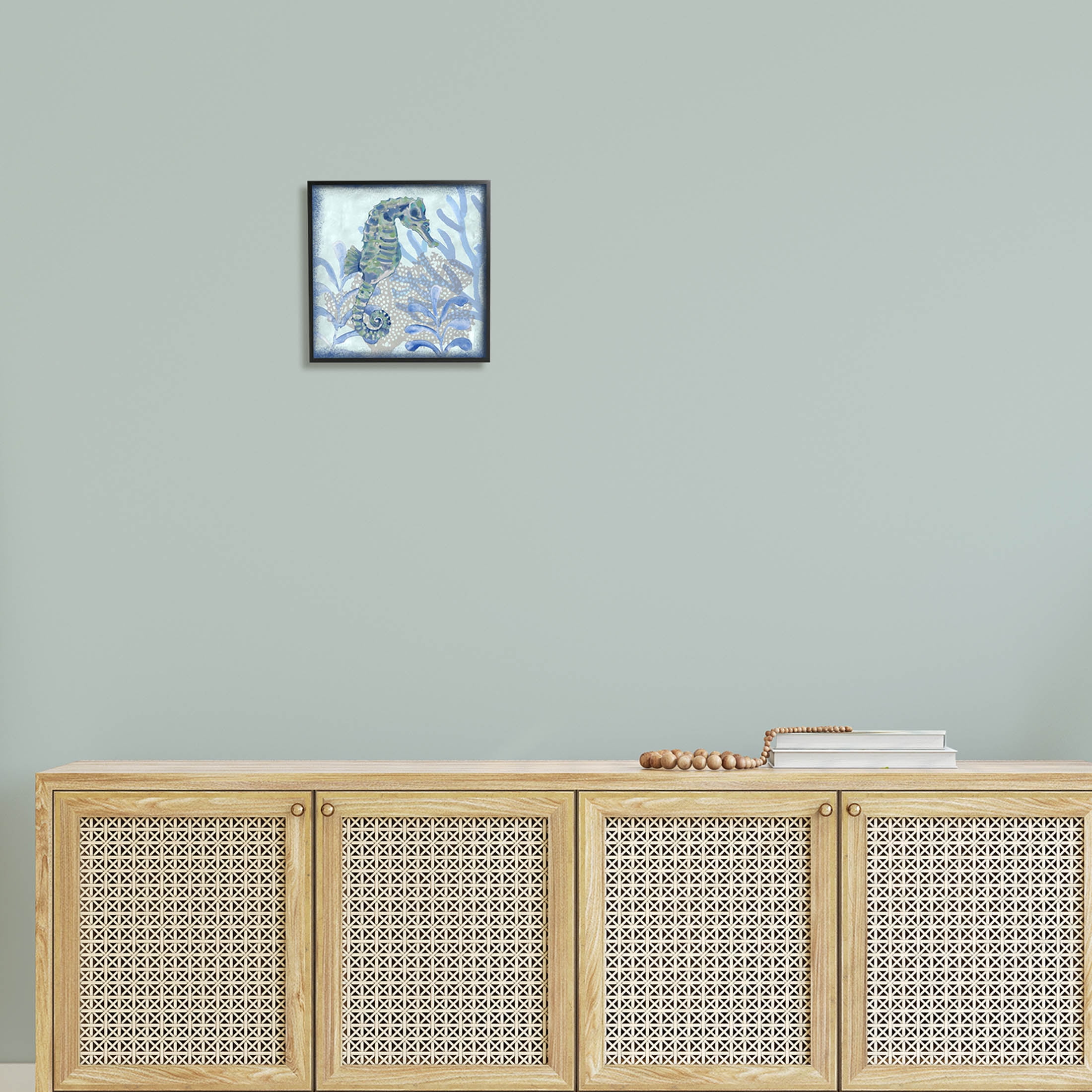 Seahorse Underwater Coral Botanicals Animals & Insects Graphic Art Black Framed Art Print Wall Art