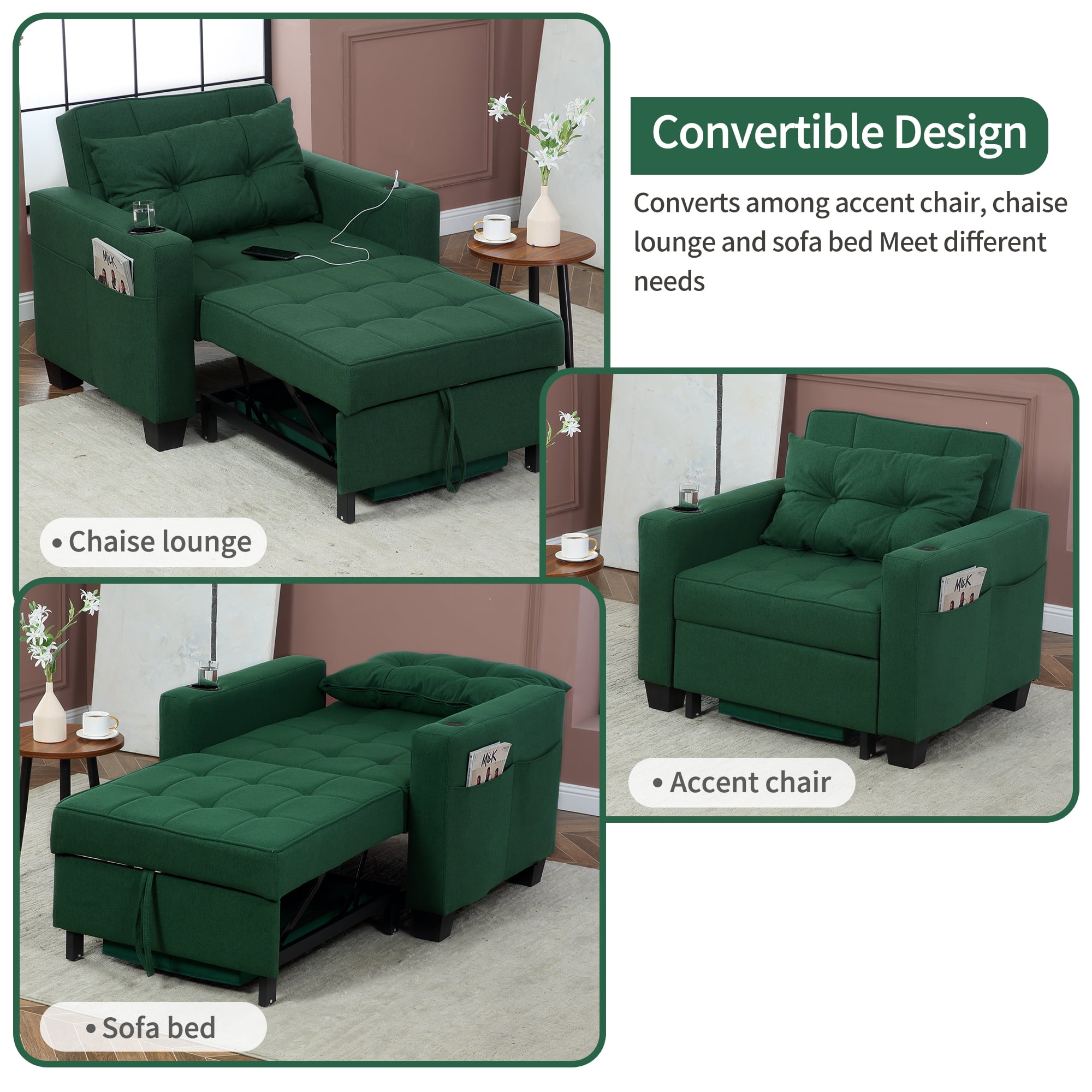 DURASPACE 3 in 1 Convertible Sleeper Chair Bed with USB Port DURASPACE 3 in 1 Convertible Sleeper Chair Bed with USB Port