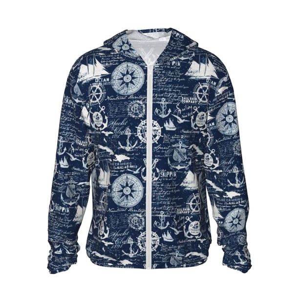 Balery Sailing Cruises Nautical Sudadera ligera de manga larga con capucha y protección solar UPF 50+ para hombre y mujer, ideal para pesca y running-Large