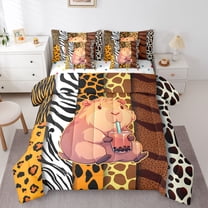 Castle Fairy Kawaii Capybara Bedding Comforter Set,Animal Print Patchwork Full Bedding Set