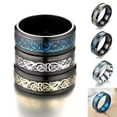 thumbnail image 4 of HOOUN Silver Plated Dragon Intarsie Stainless Steel Mens Wedding Band Rings Jewelry-black-8, 4 of 6