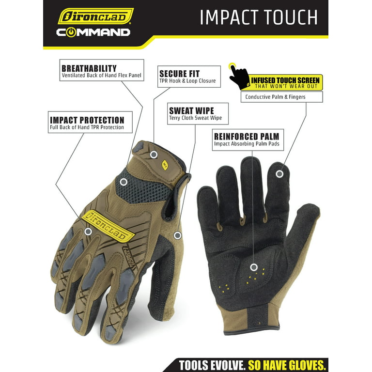 IRONCLAD Command Pro Guantes de trabajo, guantes para pantalla táctil,  palma y dedos conductivos, todo propósito, buen rendimiento, lavable a  máquina