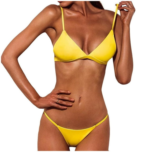 Summer Clearance Sale 2024!TMOYZQ Women's Triangle Bikini Set Solid Color Swimsuits with Thong Bottom High Cut Cheeky Bikini Set Two Piece Bathing Suits Swimwear