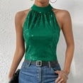 thumbnail image 4 of Miluxas Sequin Halter Tops for Women Sleeveless Sparkly Shiny Tank Tops Ruched Flowy Sparkly Club Outfits Party Shirt Green S(S), 4 of 9