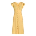 thumbnail image 4 of Time And Tru Classic Fit Short Flutter Sleeve Sunstreak Yellow Midi Dress, S (Women's), 4 of 4