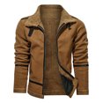 thumbnail image 2 of IYTR Mens Jackets Long Sleeve Jacket Imitation Leather Coat Top with Pocket Zipper Lapel Solid Color Khaki XL, 2 of 5