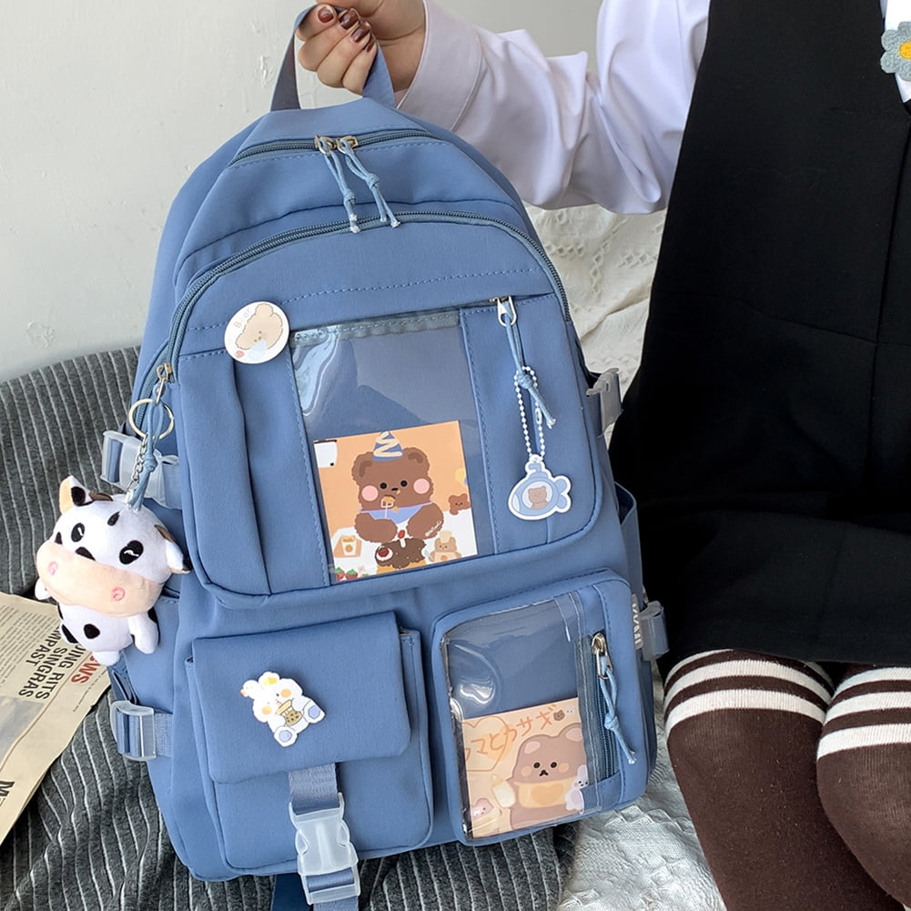 4Pcs Kawaii School Backpack Set,Cute Aesthetic Bear Canvas Bag,Handle  Shoulder Pencil Case Tote Pouch Lunch Crossbody. (Black) : :  Clothing, Shoes & Accessories