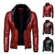 thumbnail image 1 of Chaqueta de motociclista de cuero resistente al viento y de algodón grueso con cuello de piel desmontable y remaches para hombre, 1 of 3