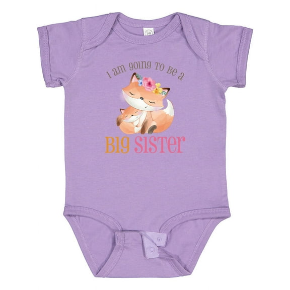 Inktastic I Am Going to Be a Big Sister Floral Fox Girls Baby Bodysuit