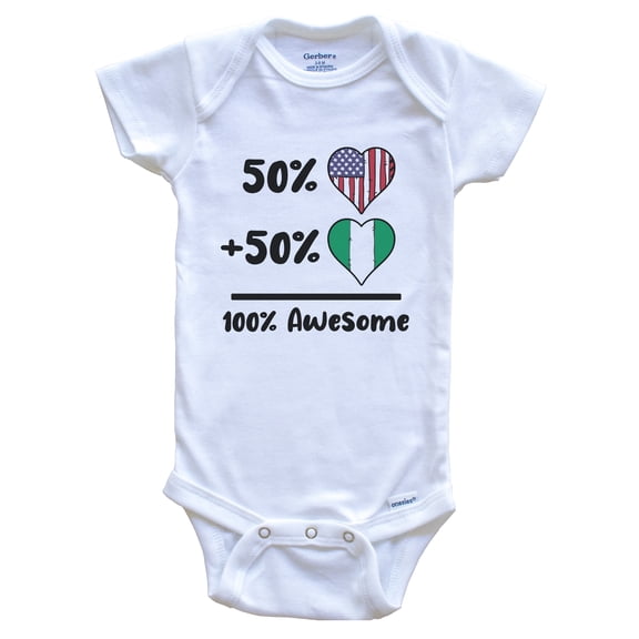 50% American 50% Nigerian 100% Awesome Nigeria Heart Flag Baby Bodysuit