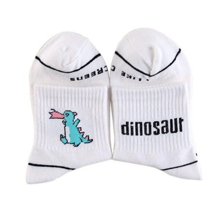 

JunDanmall Cartoon Socks Soft Breathable Dinosaur/Milk/Pencils/Banana/Rocket Patterns Women Cotton Middle Tube Socks