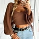 thumbnail image 2 of Top corto de corte bajo para mujer, Top corto holgado con mangas largas y espalda abierta para principios de otoño, camisa corta agradable a la piel para uso diario, 2 of 6