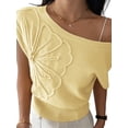 thumbnail image 3 of Women'S Summer Off Shoulder Floral Sweaters Cap Sleeve Loose Knit Cute Pullover Tops Light Yellow M, 3 of 8