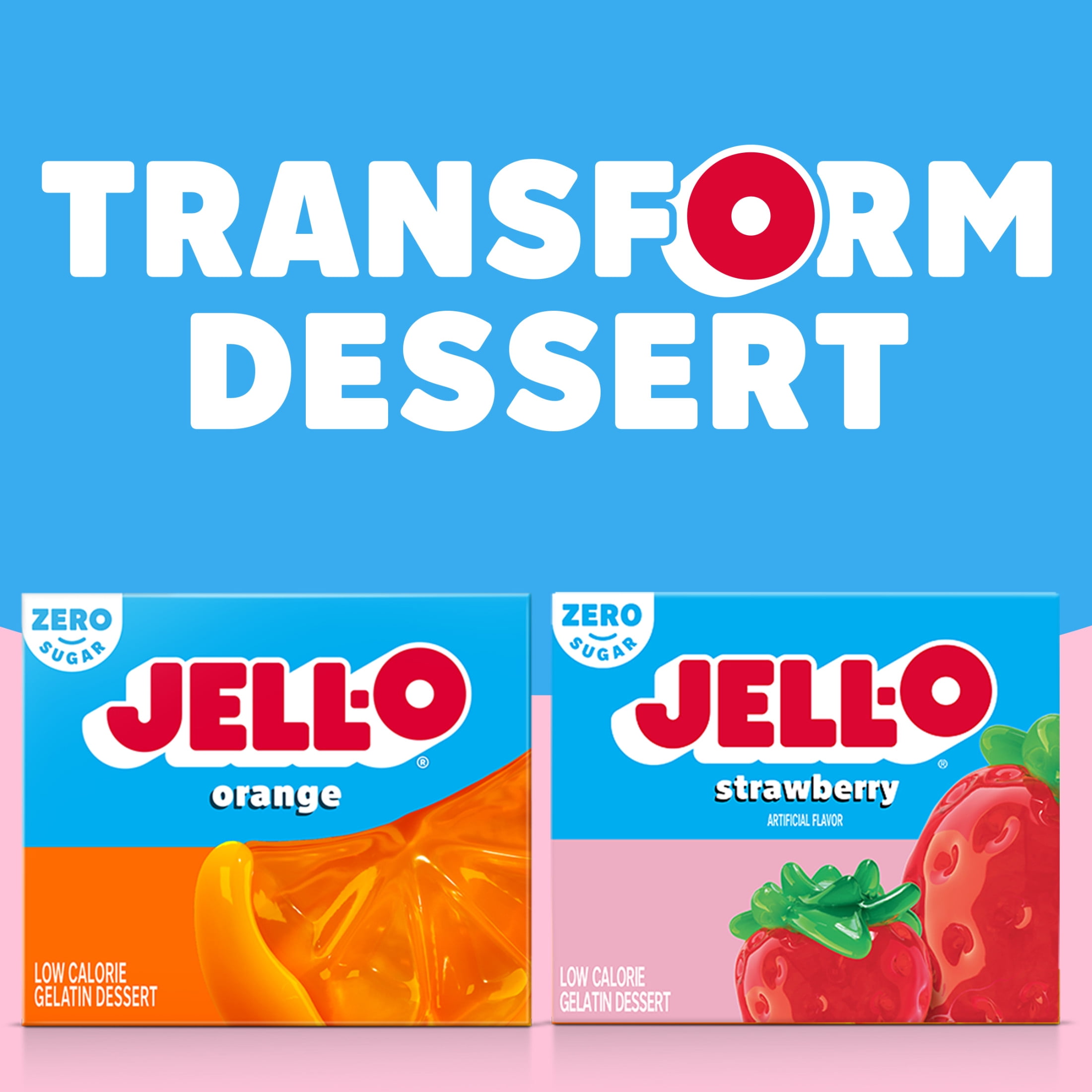 Jell-O Strawberry Zero Sugar Low Calorie Gelatin Dessert Mix, 0.3 oz Box