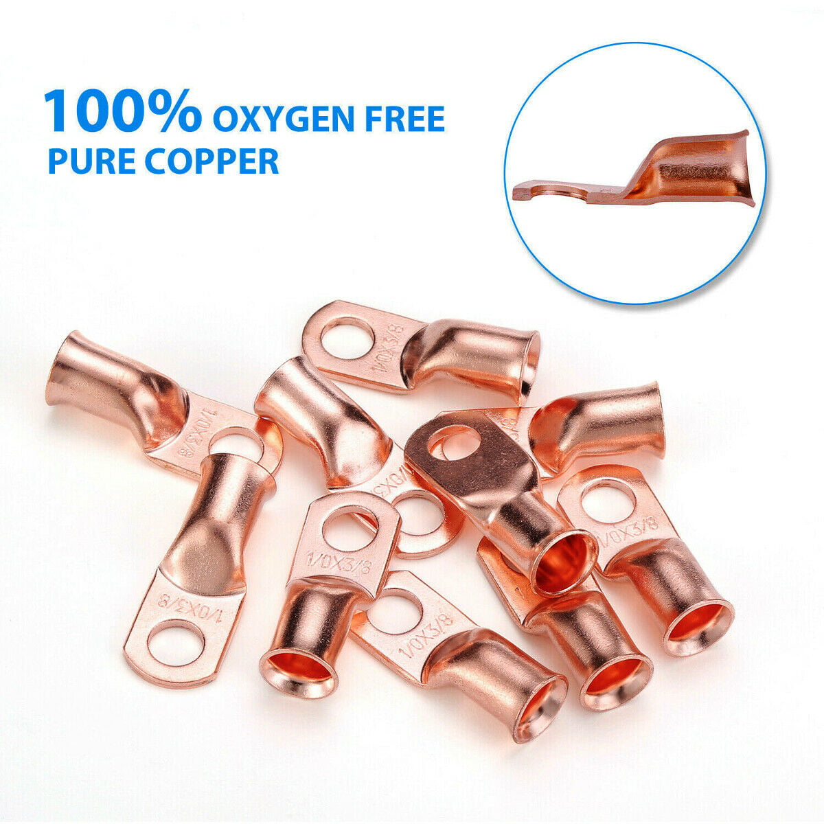 1/0 AWG Gauge Copper Lugs w/ ORANGE & BLACK Heat Shrink Ring Terminals 6 