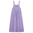 thumbnail image 6 of LNWUY Linen Overall Dress for Women Summer A Line Loose Maxi Beach Dresses Adjustable Strap Solid Color Dress with Pockets Purple XL, 6 of 8