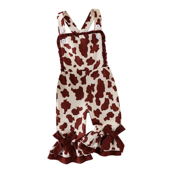 BOOMNY Toddler Girls Romper Cow Graphic Sleeveless Jumpsuits for Kids Soft Baggy Fall Jumpsuit