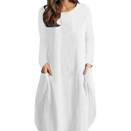 

Sayhi Neutral Knee Length Dress For Women Boatneck Solid Color Pocket Tops Christmas Pajamas for Women Dress