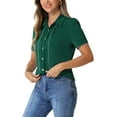 thumbnail image 4 of INSPIRE CHIC Button Down Shirt for Women's Collared Contrast Trim Puff Short Sleeve Blouse, 4 of 4