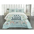 thumbnail image 3 of Ambesonne Scandinavian Rainbow Quilted Bedspread Set 3 Pcs, Happy Phrase, Queen Size, Pale Blue Multicolor, 3 of 4