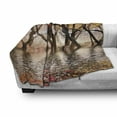 thumbnail image 3 of Autumn Soft Flannel Fleece Throw Blanket, Fall Season River with Trees Colorful Pinkish Foliage Nature Photography, Cozy Plush for Indoor and Outdoor Use, 50" x 60", Brown and Magenta, by Ambesonne, 3 of 6