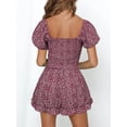 thumbnail image 4 of Sherrylily Women Floral Wide Leg Short Rompers Shirred Ruffle Sleeve Jumpsuit, 4 of 5