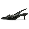 thumbnail image 4 of YDN Women Chic Pointed Toe Slingback Buckle Pumps Elastic Strap Slip On Kitten Low Heels Shoes Party Daily Dress Size 13 Black, 4 of 4