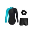 thumbnail image 4 of iiniim Kids Girls Sparkly Long Sleeve Gymnastics Leotard Figure Ice Skating Jumpsuit with Dance Shorts Hairband Set A Lake Blue&Black 16, 4 of 6