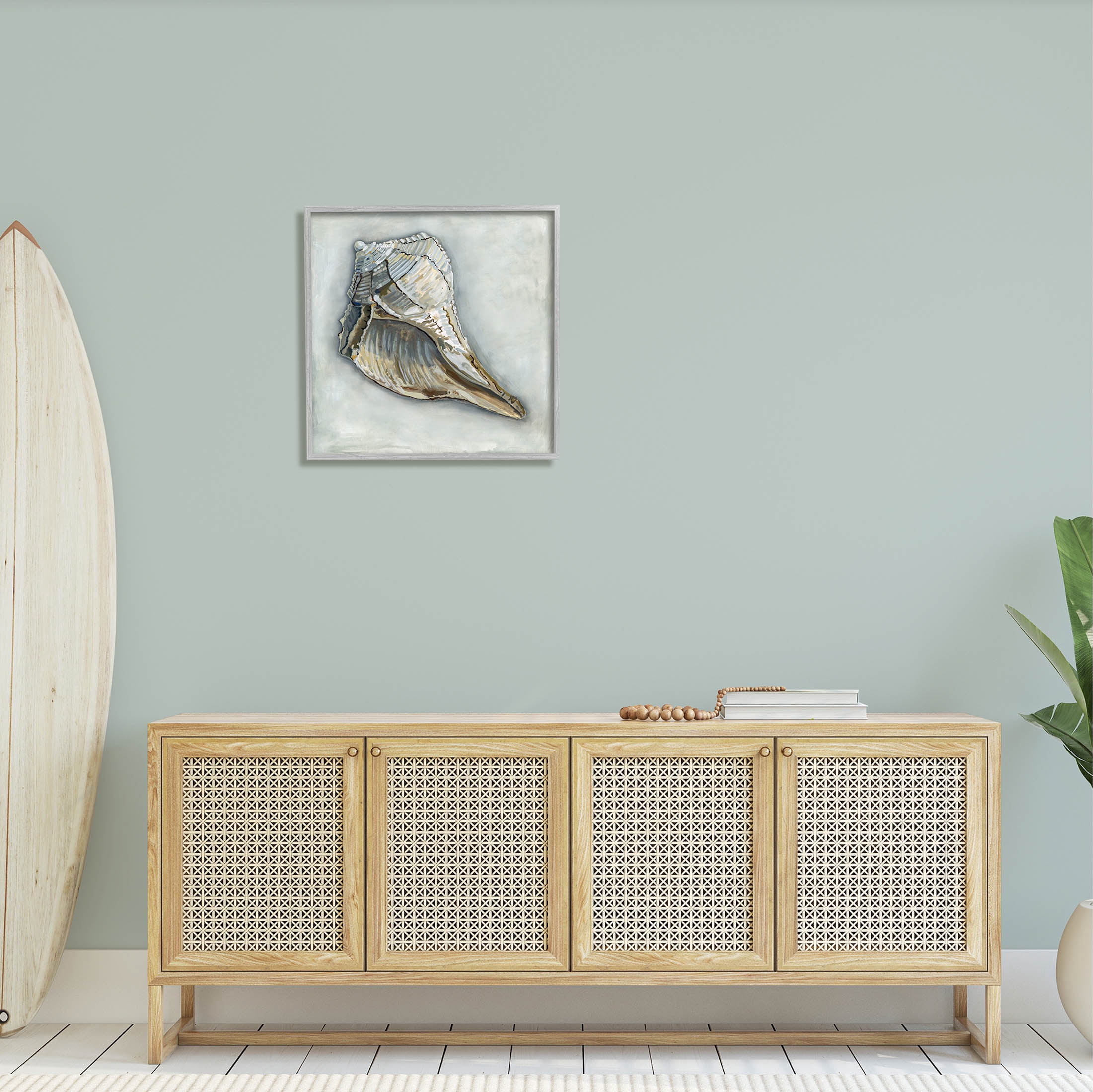 Stupell Industries Nautical Conch Shell Painting Gray Framed Art Print Wall Art, Design by Erica Christopher