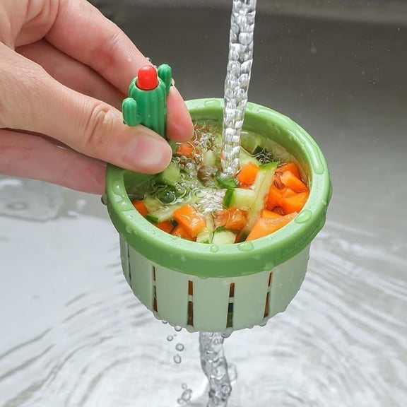 Cactus Kitchen Sink Strainer, Press-Type Automatic Dumping Food Catcher, Anti-Clog & Easy Clean, Kitchen Drain Filter, Sink Waste Collector, 3.35" Size(Green)