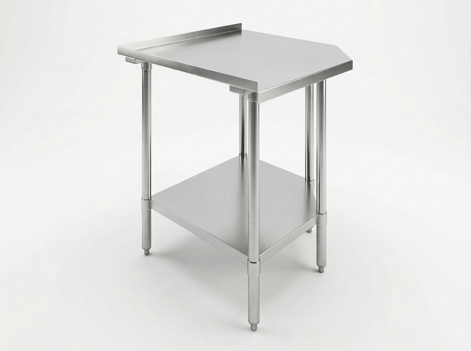 Stainless Steel Corner Work Table with 1.5" Backsplash, Galvanized Undershelf, 5 Leg Support, Commercial Prep Table for Restaurant Kitchen Utility